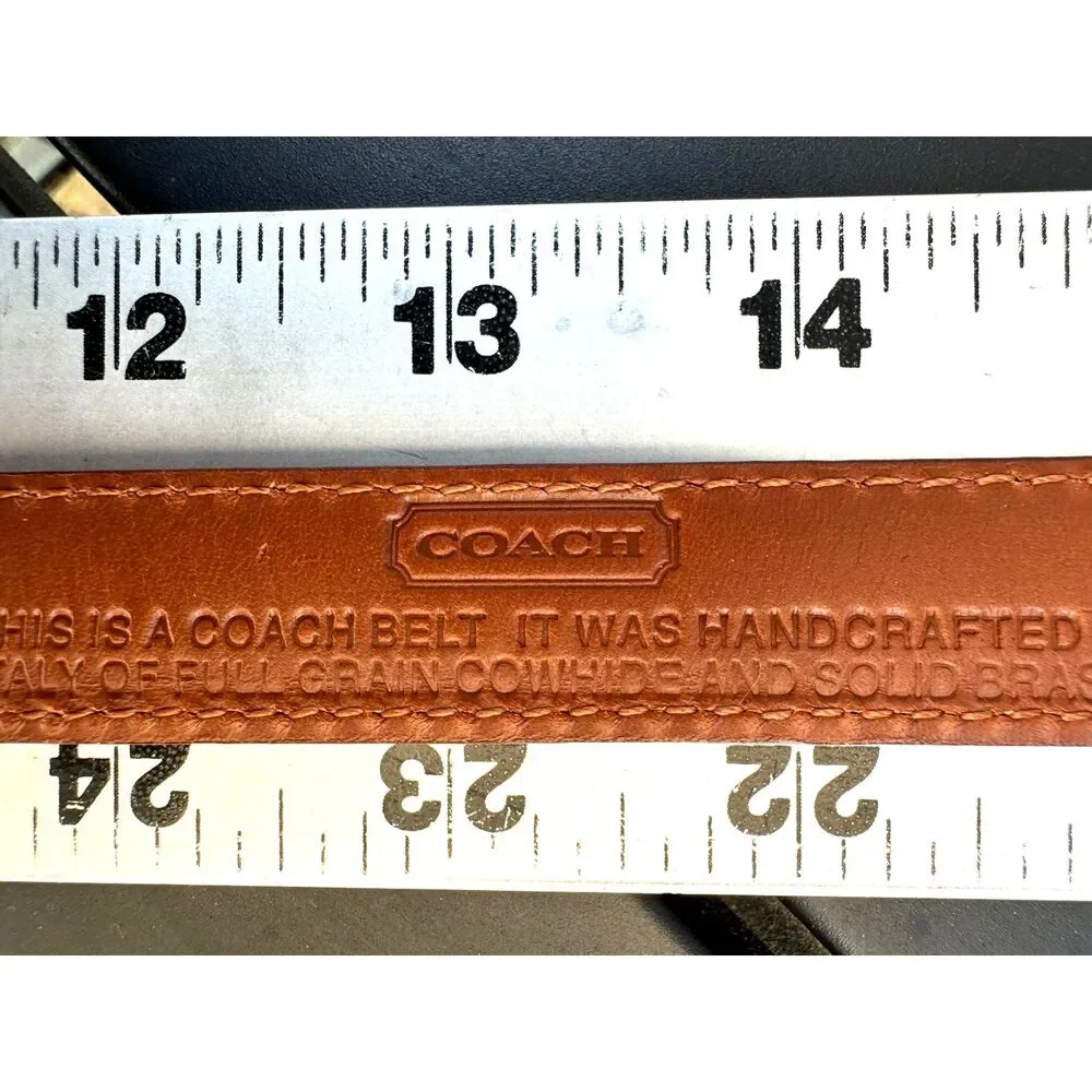 VTG Coach Handcrafted Mandarin Tan Leather Belt Brass Hardwar SZ M Made in Italy